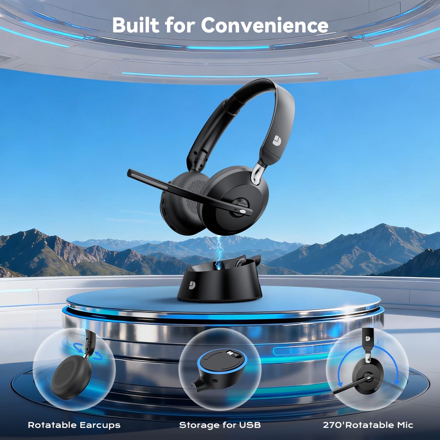 Wireless Headset with Mic for Work, Wireless Headphones with Mic (Noise Cancelling), Charging Base & Mute Button, Bluetooth Headset with Microphone…