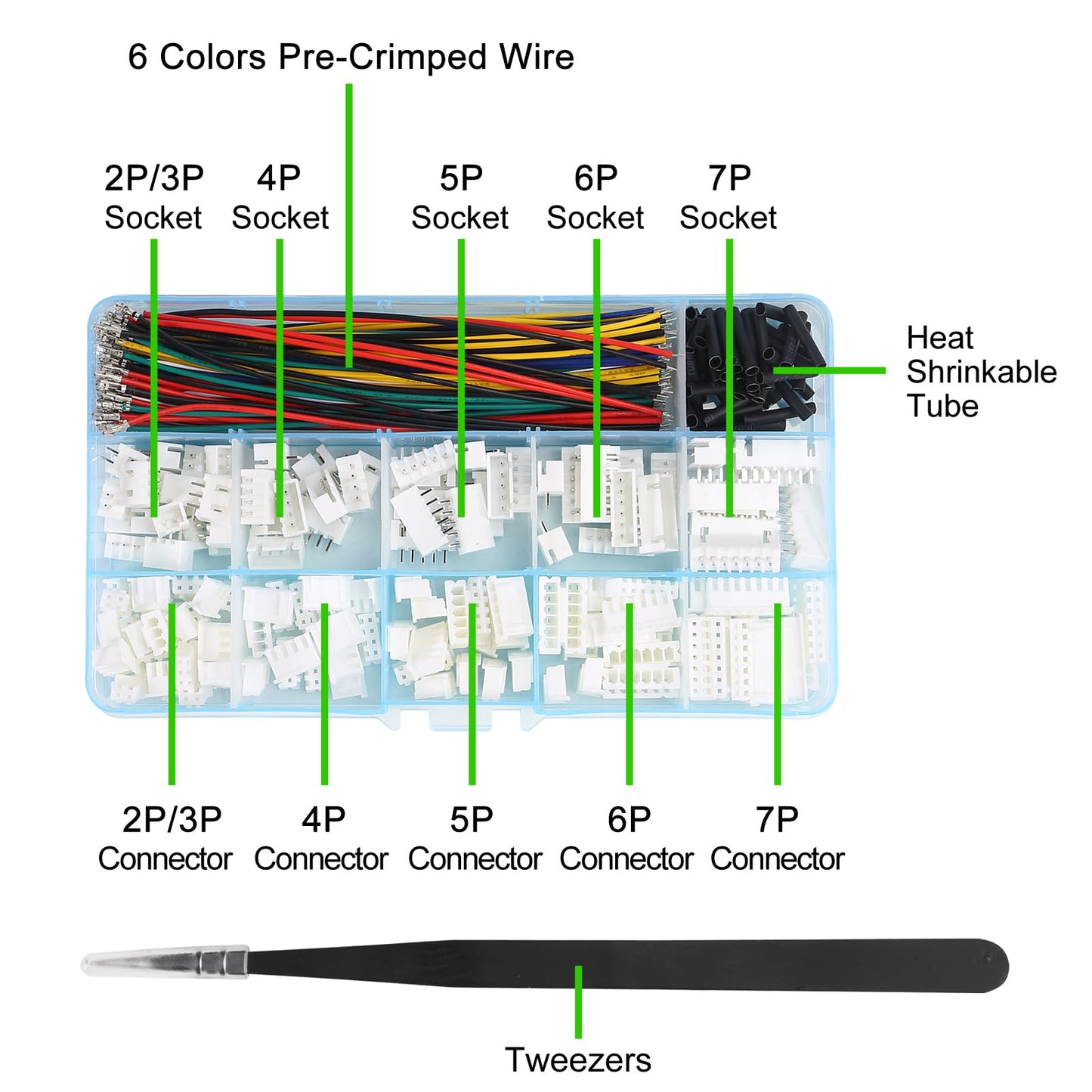 JUZITAO JST-XH 2.54mm Connector Socket Kit with Pre-Crimped 2.54mm Male and Female Cable Wire 2/3/4/5/6/7 Pin Housing JST Connector Adapter Plug