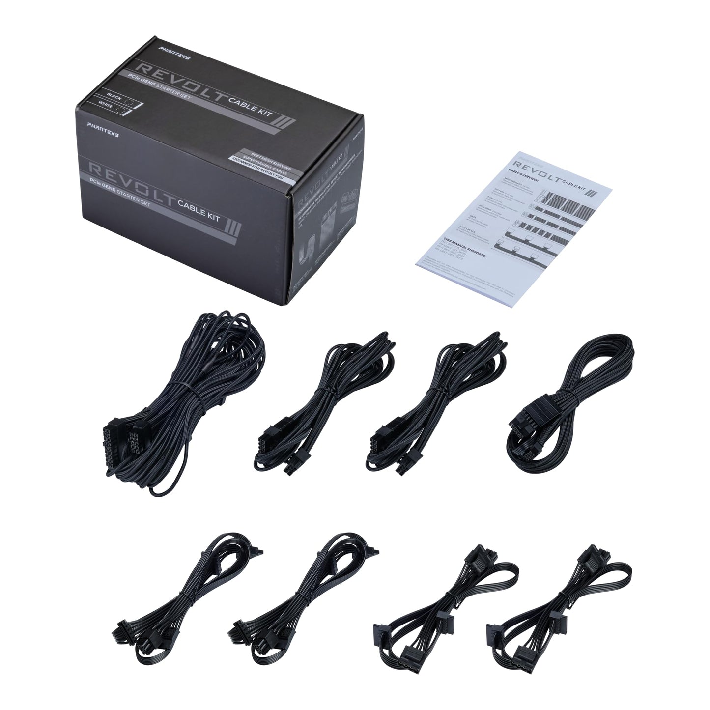Phanteks (PH-CBKT-G5S_BK01) Revolt Cable Kit, PCIe Gen5 Starter Set, 12VHPWR, Individually Sleeved Cables with Combs, Compatible with Revolt and AMP