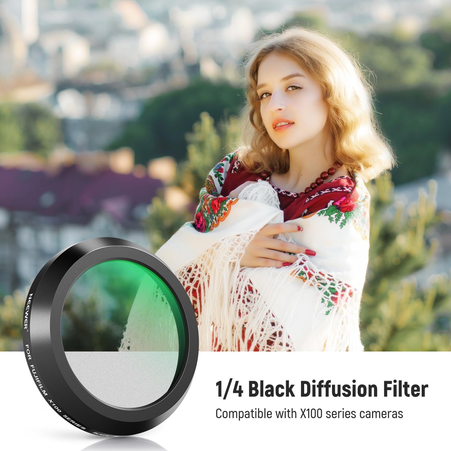 NEEWER Black Diffusion 1/4 Filter, Dreamy Cinematic Effect Lens Filter for X100 Series Cameras, Multi Coated Optical Glass, for Fujifilm X100 X100S