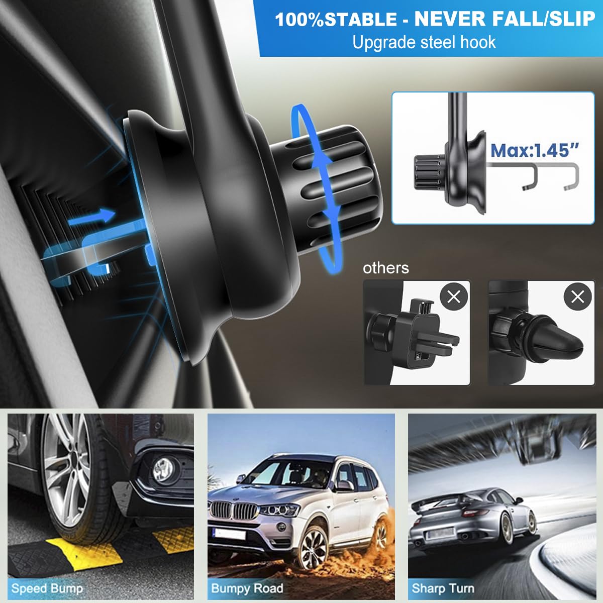 JCTRIWAY Car Vent Clip for Car Mount [Never Blocking] Universal Car Phone Holder Mount Vent Clip Replacement, 17mm Ball Joint Air Vent Clip for Car