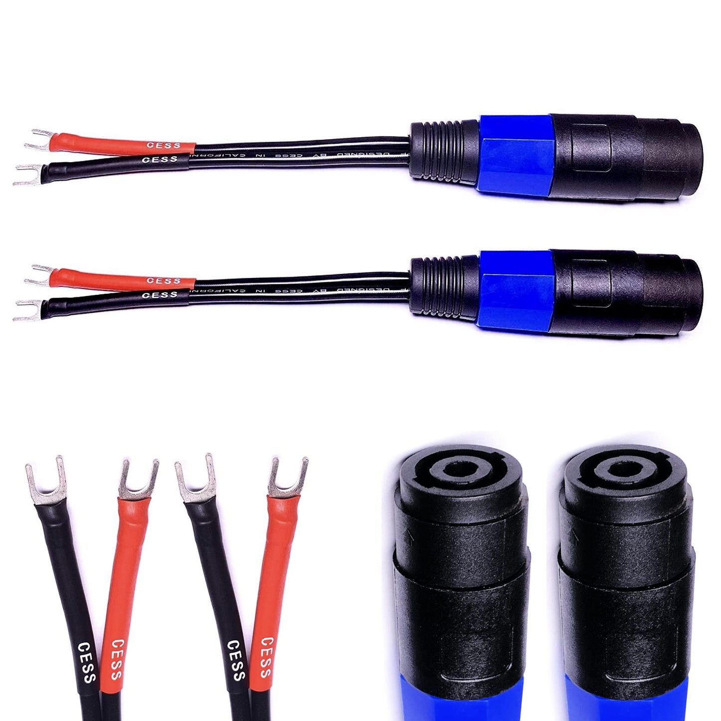 CNCESS CESS-001S Spade Fork Plug to Speakon Female Jack Adapter for Speaker Cable - 2 Pack (Small Spade)