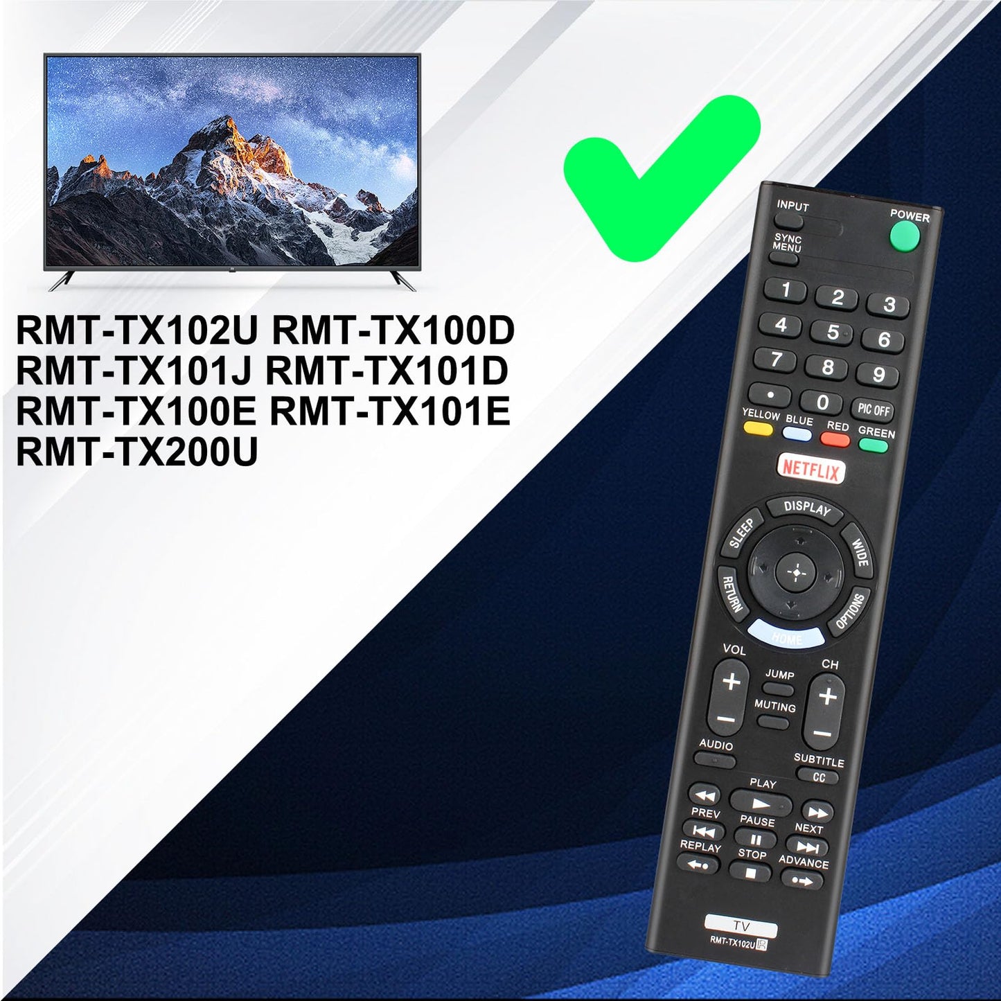 RMT-TX102U for Sony Tv Remote Control Replacement, for Sony Tv Replacement Remote for KDL-32W600D KDL-48W650D KDL-55W650D KDL-40W650D KDL-48R510C