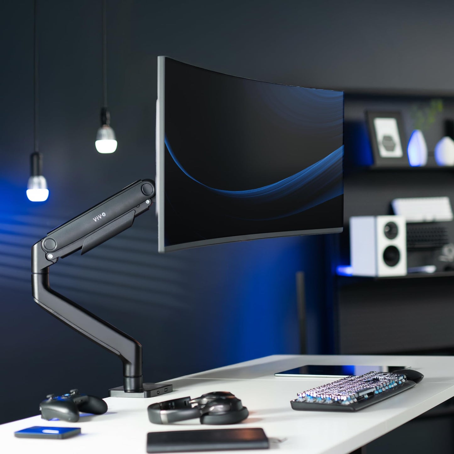 VIVO Heavy Duty Aluminum Ultrawide Monitor Tension Arm for up to 49 inch Screens, Holds 44 lbs, Premium Desk Mount Stand Designed for Samsung Odyssey