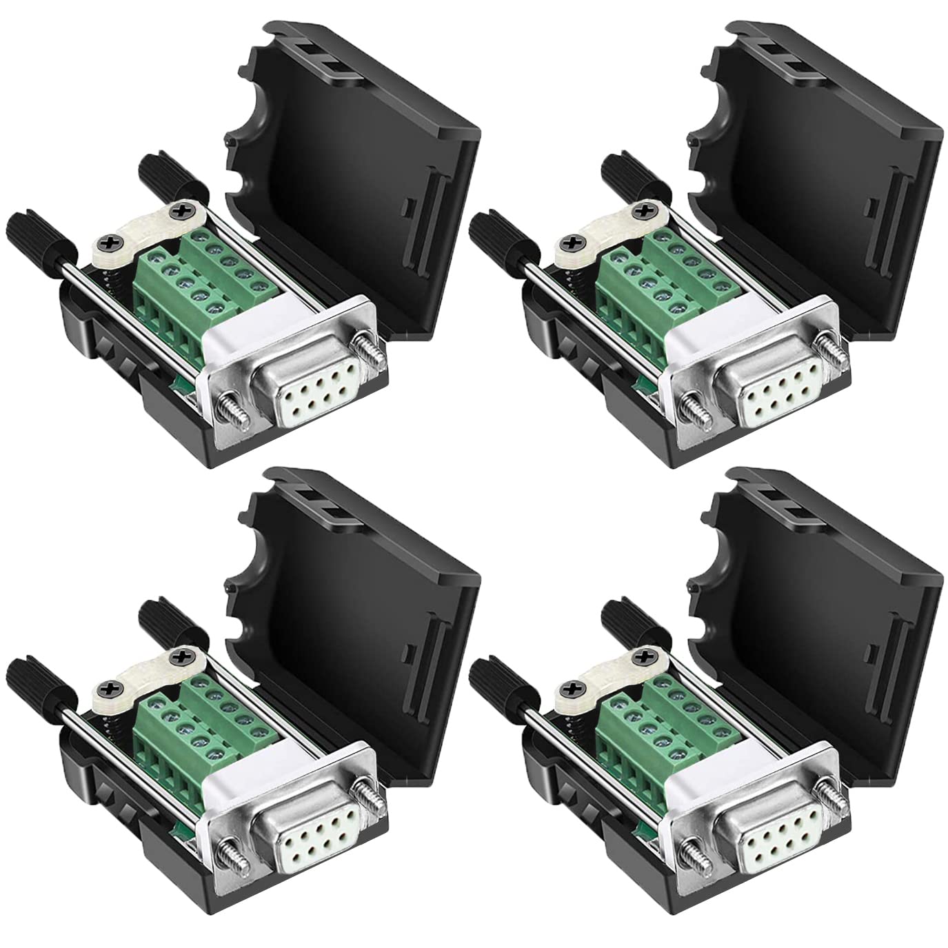 DaFuRui DB9 Female Connector?4Pack DB9 Breakout Connector Solderless RS232 D-SUB DB 9 Female Screw Terminal Block with Case Long Bolts Tail Pipe