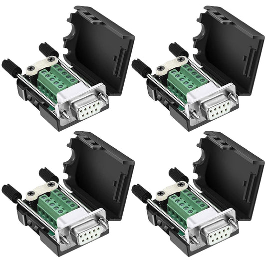 DaFuRui DB9 Female Connector?4Pack DB9 Breakout Connector Solderless RS232 D-SUB DB 9 Female Screw Terminal Block with Case Long Bolts Tail Pipe