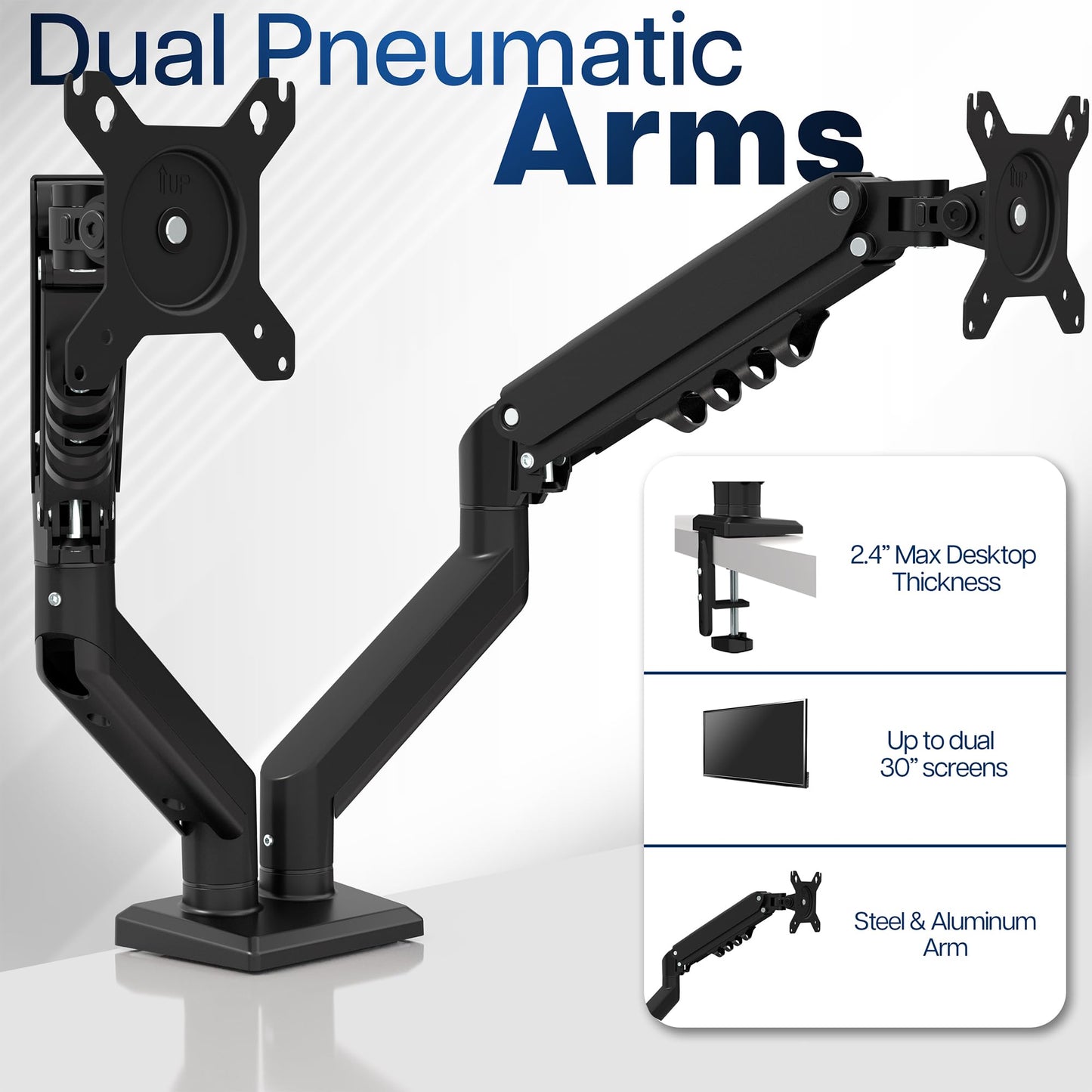 VIVO Aluminum Articulating Dual Monitor Arm for 13 to 30 inch Screens, Desk Mount Tension Spring Monitor Stand for 2 Screens, Black, STAND-V102O