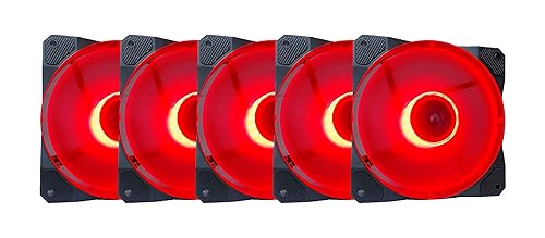 Apevia CO512L-RD Cosmos 120mm Red LED Ultra Silent Case Fan w/ 16 LEDs & Anti-Vibration Rubber Pads (5 Pk)