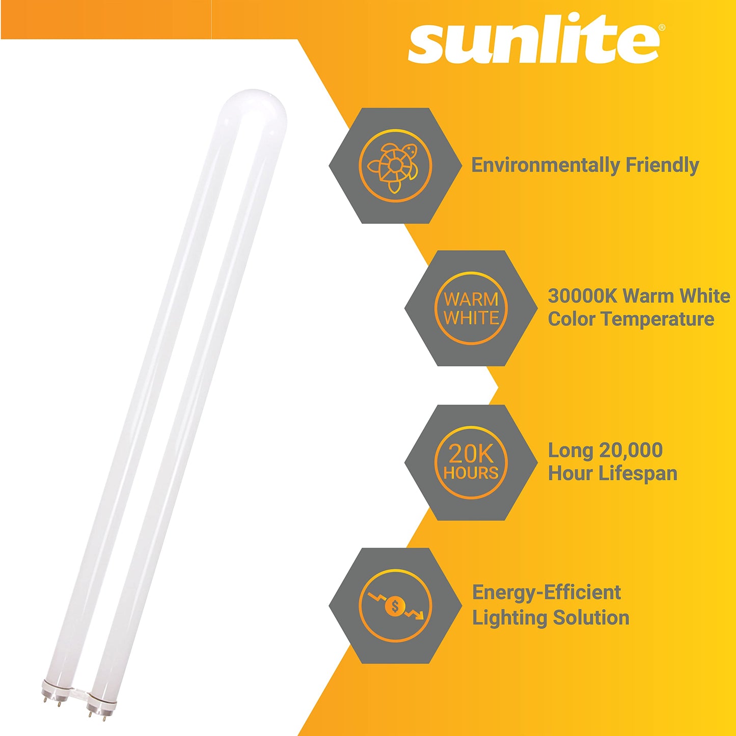 Sunlite 30265 U-Bend T8 Linear Fluorescent Lamp, 31 Watts, 3000 Lumens, FB31/SP830, 3000K Warm White, Miniature G5 Bi-Pin Base, ROHS Compliant