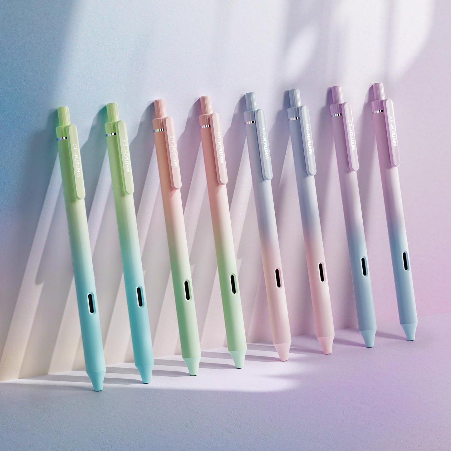 Writech Retractable Gel Ink Pens: 8ct Black Ink 0.5mm Fine Point Tip Pen Comfort Grip Smooth Writing with Aesthetic Gradient Color Barrel