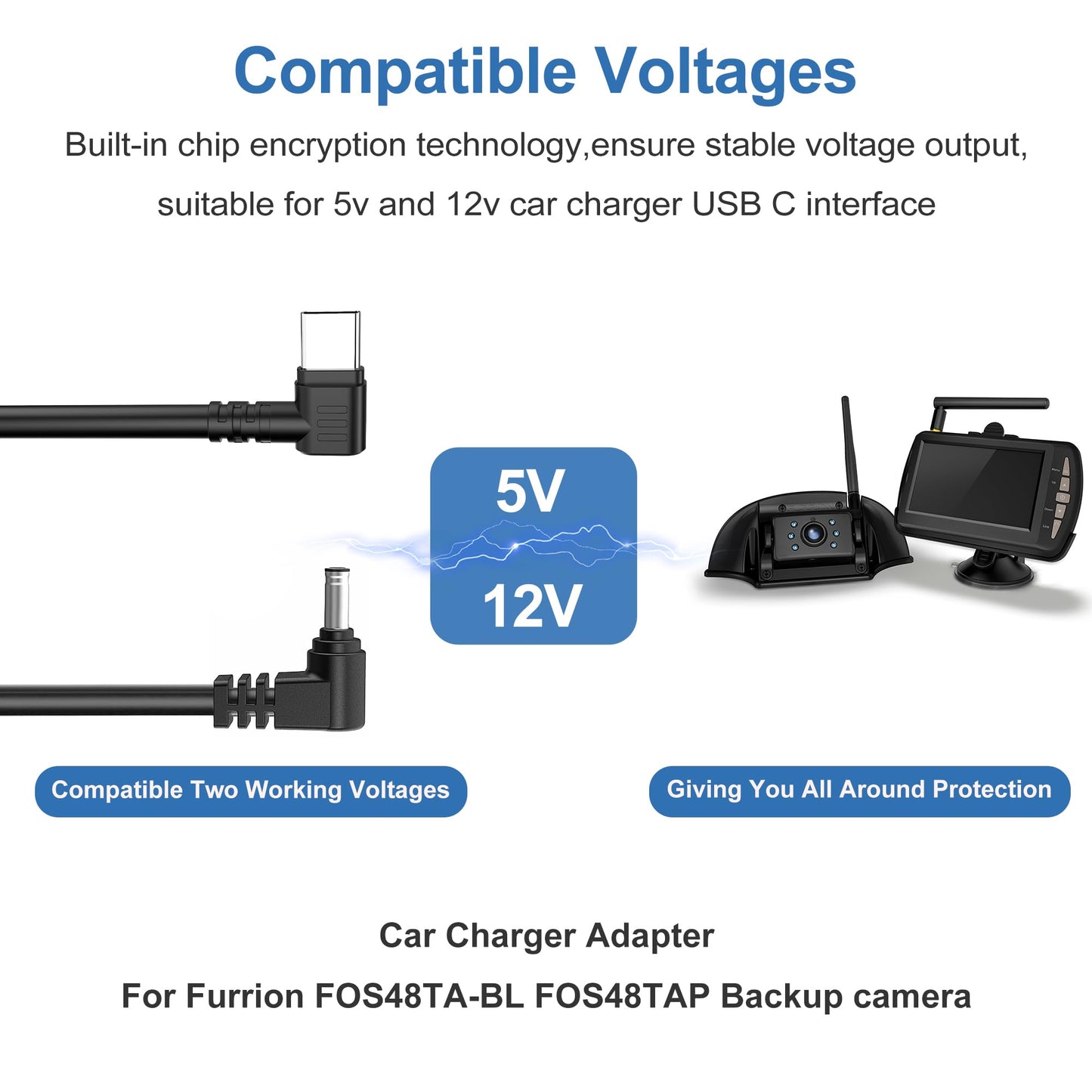 Car Charger Cable,USB C to DC Cable for Furrion FOS07TADS Vision S Monitor Power Supply Cord Replacement for FOS48TA-BL FOS48TAPK-BL Hitch Wireless