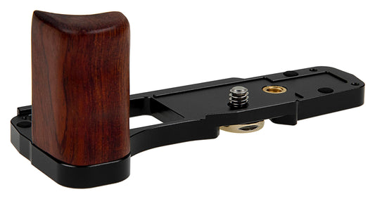 Deluxe Metal Camera Hand Grip for Olympus OM-D E-M10 Mark IV MILC MFT Camera with Wooden Accent and Battery Access