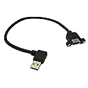 Panel- Mount USB 3.0 Extension Cable, Haokiang 1 ft/30cm 90 Degree Right Angle USB 3.0 Type A Male to Type A Female with Screw Hole Panel Mount