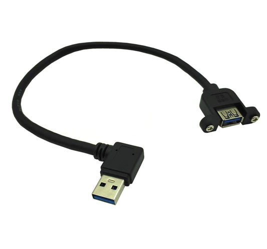 Panel- Mount USB 3.0 Extension Cable, Haokiang 1 ft/30cm 90 Degree Right Angle USB 3.0 Type A Male to Type A Female with Screw Hole Panel Mount