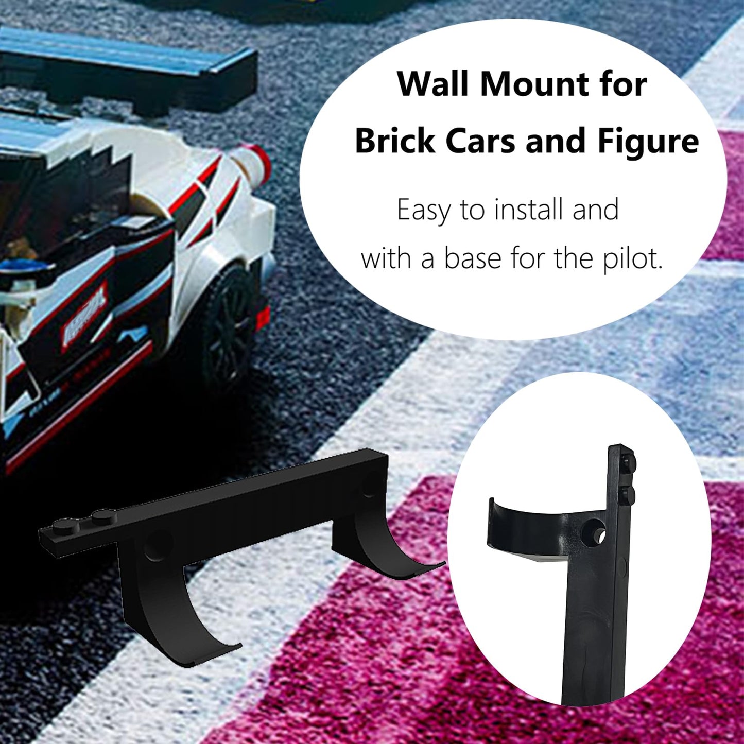 TEYOUYI 12pcs Wall Mount Brackets – Compatible with Lego Speed Champions Sets, Brick Car & Figure Display Holder with Base (Black)