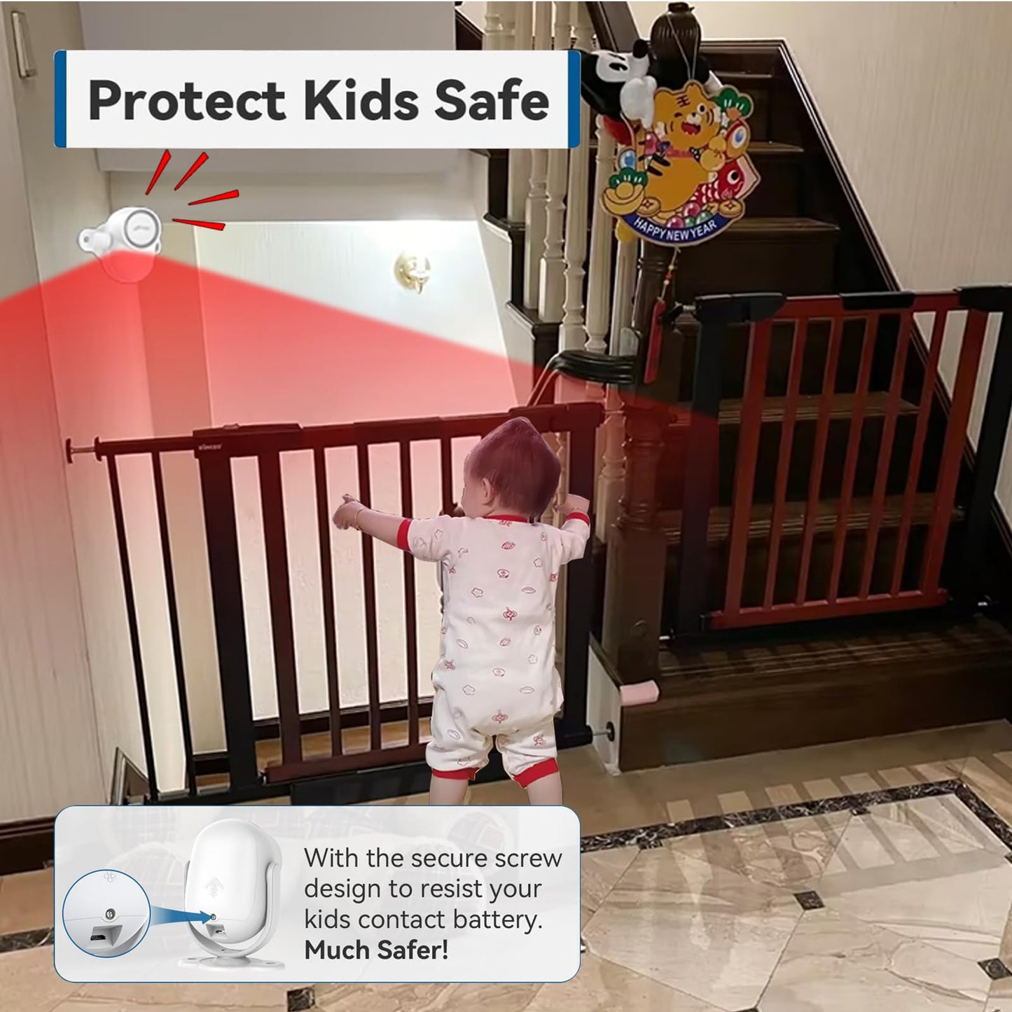 CPVAN 125dB Loud Motion Sensor Alarm with 328ft Remote Control (40ft PIR Detector, Batteries), Indoor Wireless Infrared Security Motion Detector