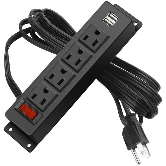 Wall Mount Power Strip with 4 Outlet, Mountable Power Strip with 2 USB Ports, 4-Port Under Desk Mount Connect with 6FT Power Cord, for Workbench