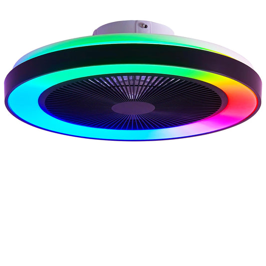 Smart Ceiling Fans with RGB Lights Remote - 20'' Flush Mount Low Profile Modern Ceiling Fans for Bedroom - Stepless Color Temperature and 6 Speeds