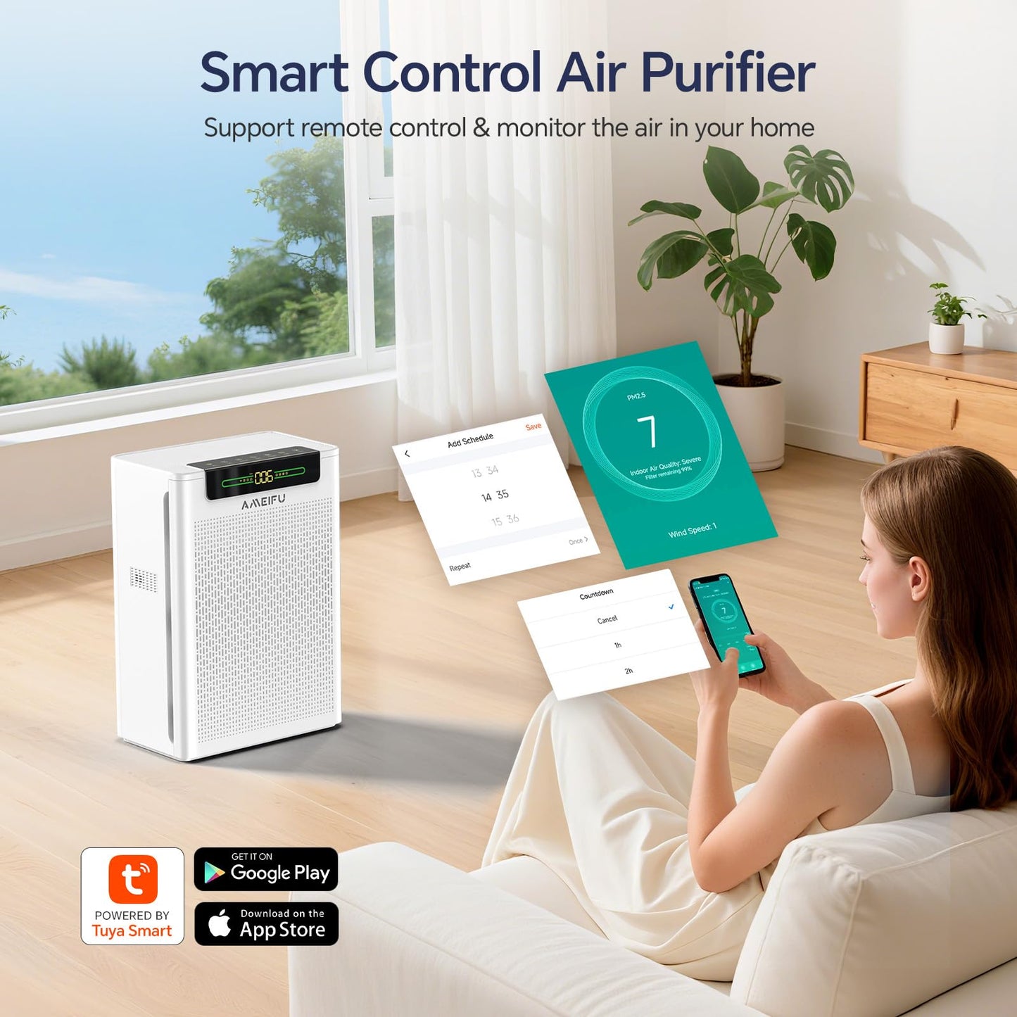 Air Purifiers for Home Large Room Up to 3000 ft², Pet Air Purifier with Smart APP Control, Hepa Air Purifier with Washable Filters and PM 2.5 Display