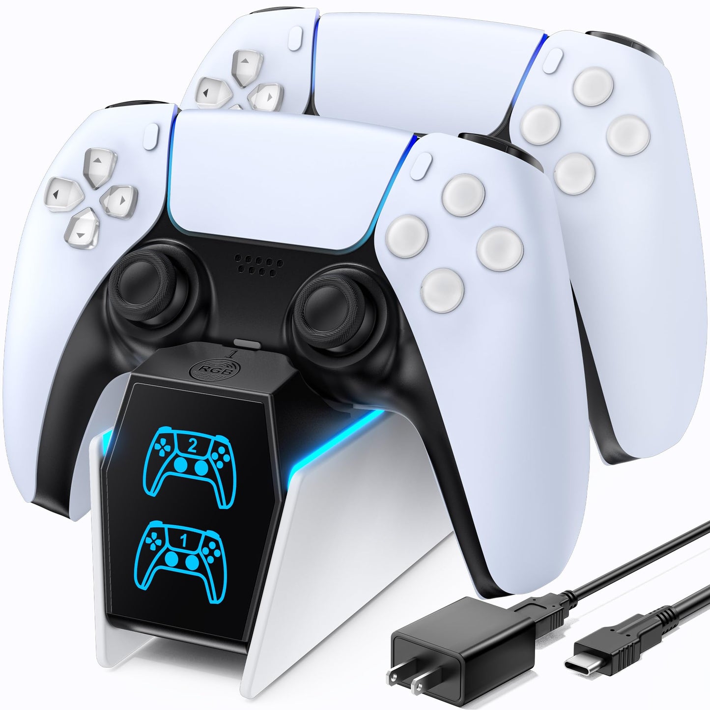 OIVO PS5 Controller Charger with Fast Charging AC Adapter, PS5 Controller Charging Station Stand for PlayStation 5, Docking Station Replacement for PS
