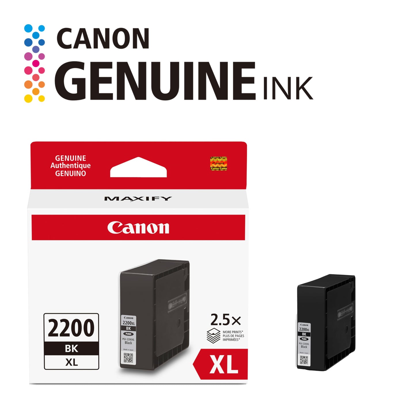Canon PGI-2200XL Genuine Pigment Black Ink Tank, Compatible with IB4120, MB5420, MB5120, IB4020, MB5020, and MB5320 (Optional) Printers
