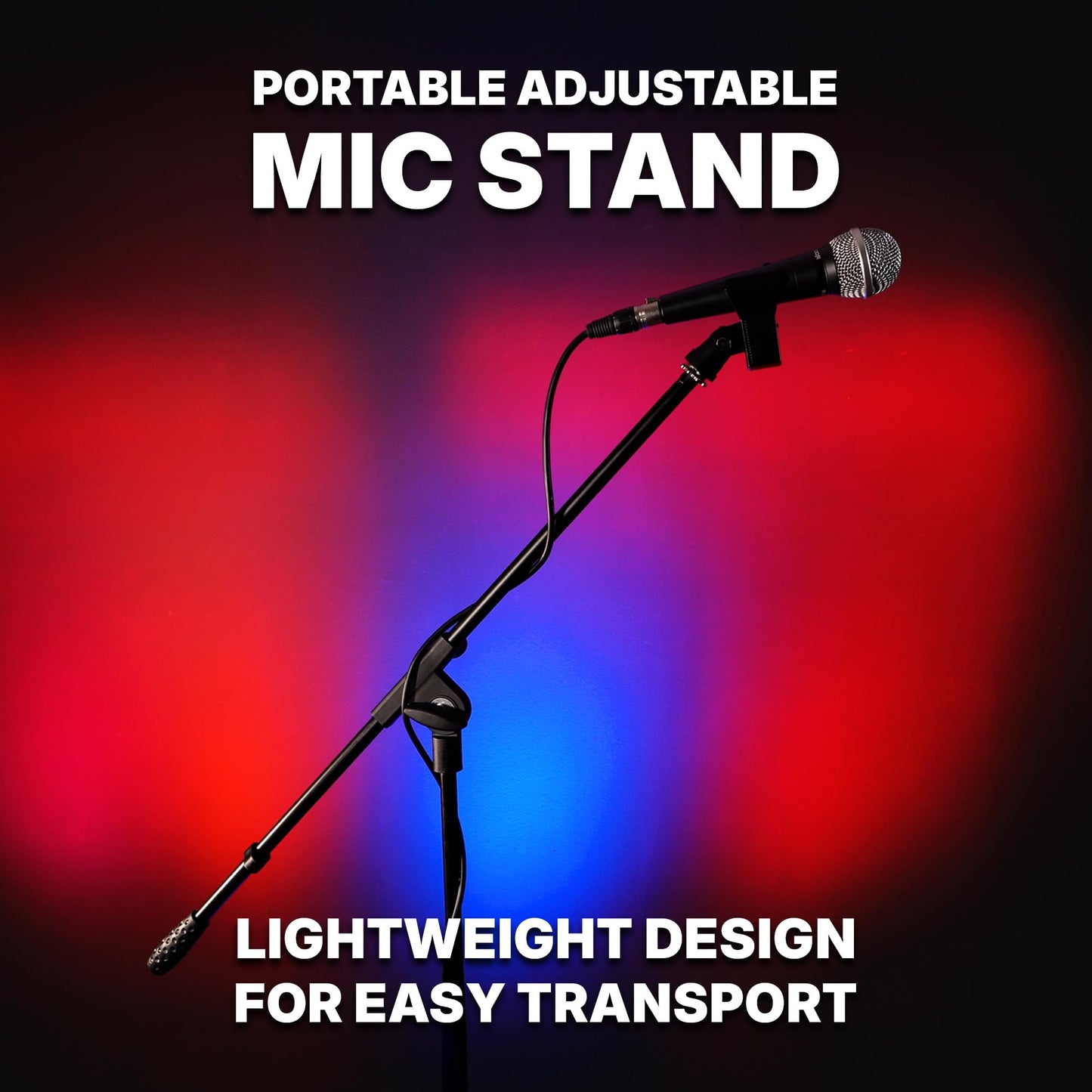 Rockville RVMIC50 Portable Mic Stand with Boom, 30.7"-50.4" Adjustable Height, 30" Boom, Lightweight Sturdy Steel Tubes, Includes Carry Bag, For DJs