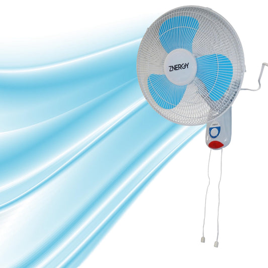 ZNERGY 16” 3-Speed Oscillating Wall-Mount Fan with Adjustable Tilt, Metal Grills, 90-Degree Oscillation, Ideal for Home, Bedroom, Gym & Office Dual