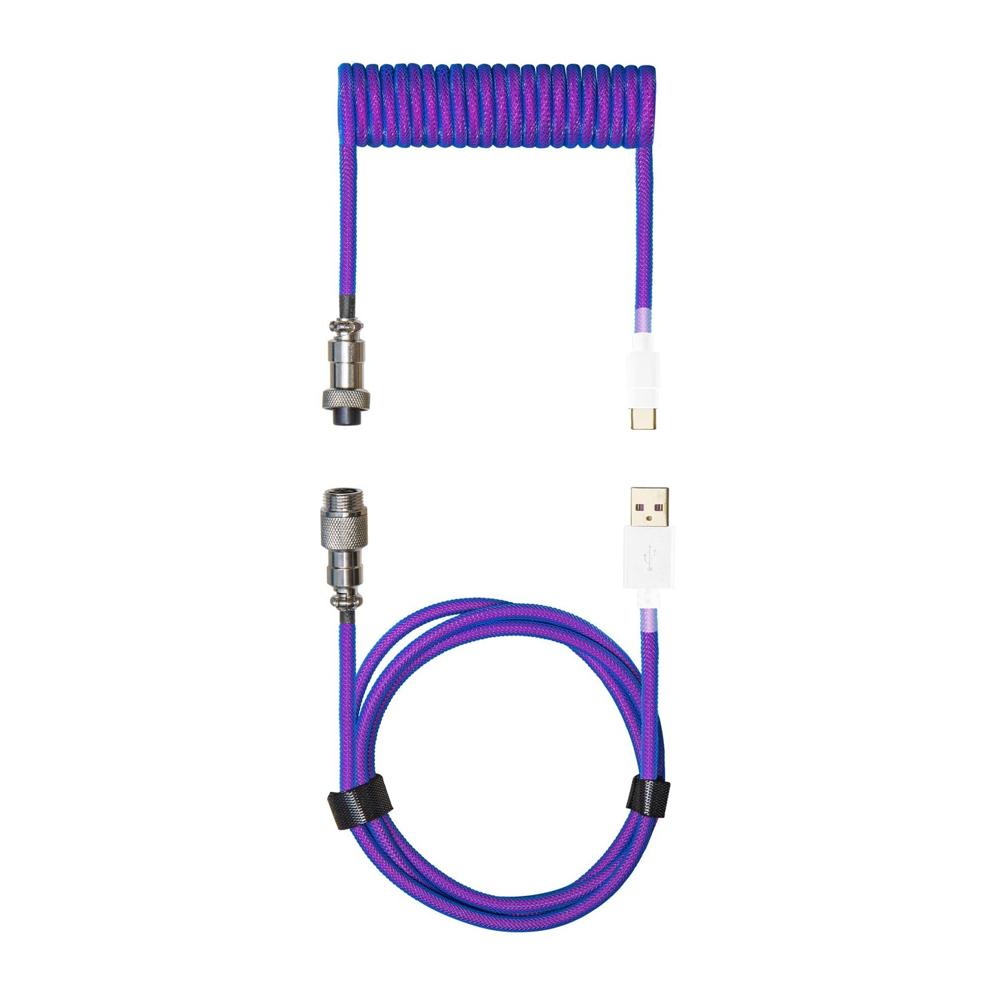 Cooler Master Coiled Cable Thunderstorm Blue-Purple with Detachable Metal Aviator Connector, Flexible Reinforced-Braided Nylon Cable, USB-A to USB