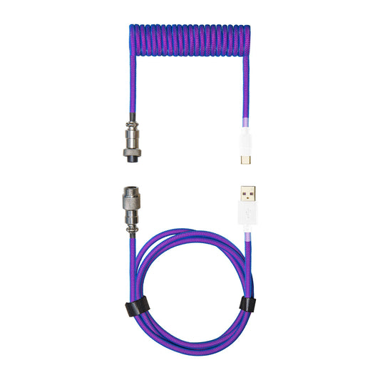 Cooler Master Coiled Cable Thunderstorm Blue-Purple with Detachable Metal Aviator Connector, Flexible Reinforced-Braided Nylon Cable, USB-A to USB