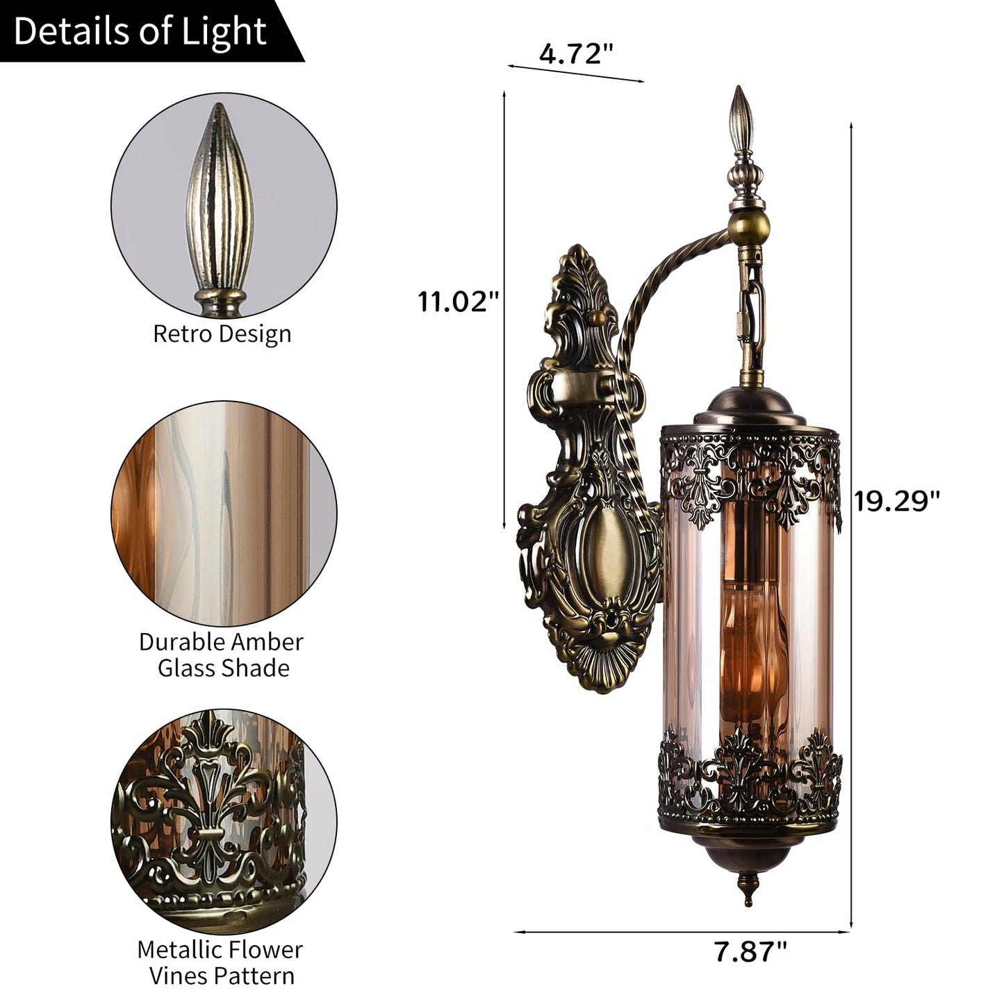 Omgomne Rustic Wall Sconce with Amber Glass Gothic