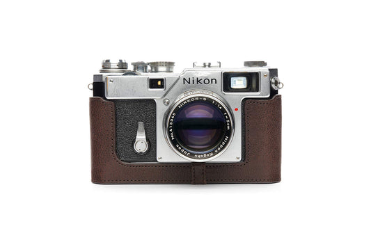 S3 Film Camera Case, BolinUS Handmade Genuine Real Leather Half Camera Case Bag Cover for Nikon S3 Film Camera with Hand Strap (Coffee)