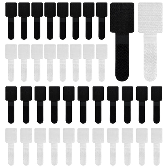 40-Pack Self-Adhesive Hook and Loop Cable Ties - Adjustable Sticky-Back Cord Organizer Straps for Home, Office & Workshop