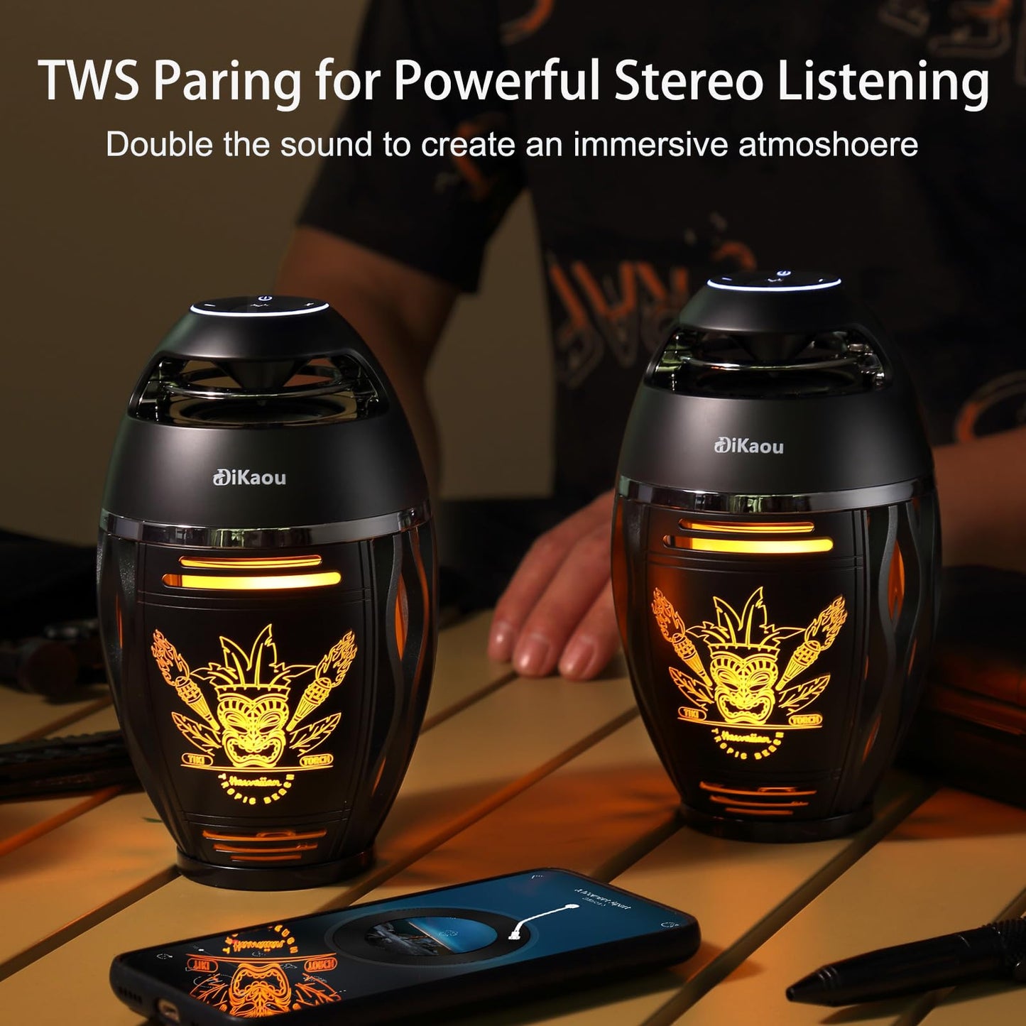 Gifts for Men Women, Bluetooth Speakers Outdoor with Flame Lights, Birthday Gifts for Him/Dad/Husband, Bluetooth 5.3 Wireless Speakers Base, Gift