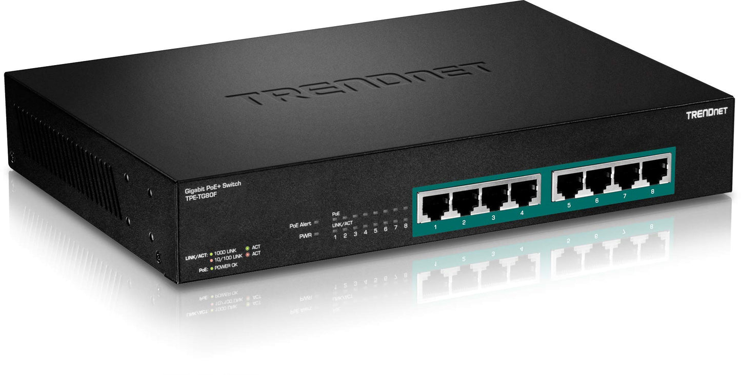 TRENDnet 8-Port Gigabit Full Power Poe+ Switch, 8 x Gigabit PoE+ Ports, 240W Power Budget, 16Gbps Switching Capacity, Rack Mountable, Ethernet Network