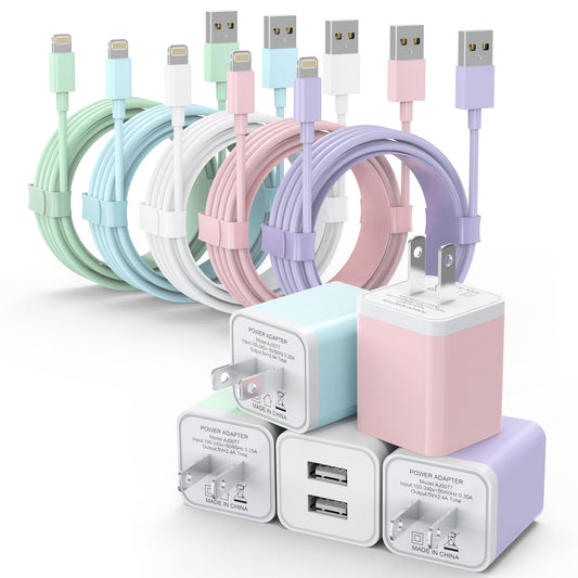 iGENJUN 5Pack iPhone Charger, Dual Port USB Wall Charger Block Adapter with Long 6FT Lightning Cable Fast Charging Data Sync Cords for iPhone 14 13…