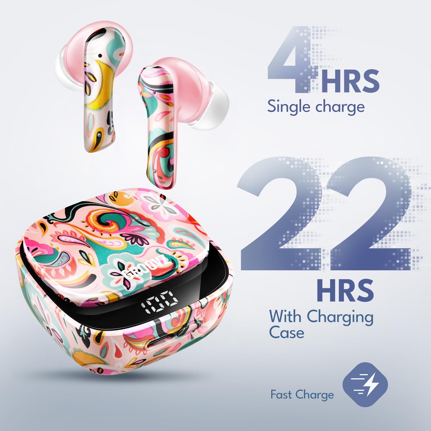 Groovz True Wireless Earbuds with Charging Case - Designed and Engineered in The USA - IPx4 Water Resistant Bluetooth Earbuds Compatible with Apple