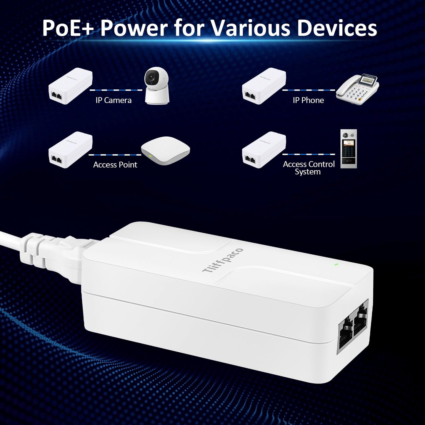 Tliffpaco PoE+ Injector 2.5Gb, Converts Non-PoE to PoE, 100/1000/2500Mbps and 802.3at/af Compliant, Plug & Play, Up to 100m(328 ft), 52V 30W PoE
