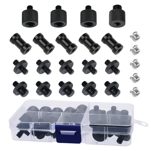 Frgyee 24 Pcs Camera Screw Adapter Set - 1/4 to 3/8 Tripod Mount Converter for Camera, Monopod, Ballhead, Flash Light Stand
