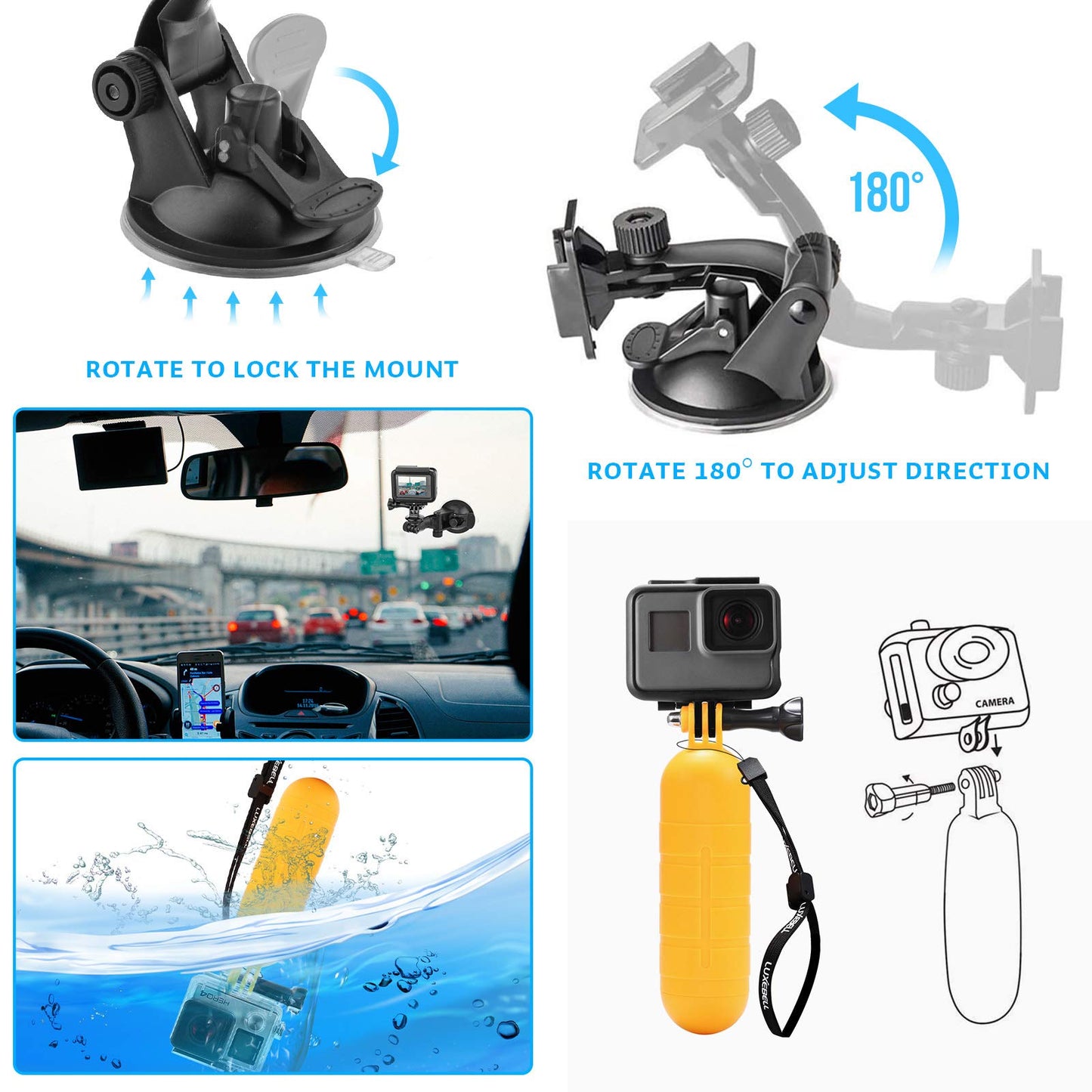 Luxebell Accessories Kit for AKASO EK5000 EK7000 4K WiFi Action Camera GoPro Hero 12 11 10 9 8 7 6 5/Session 5/Hero 4/3+/3/2/1 Max Fusion SJ4000