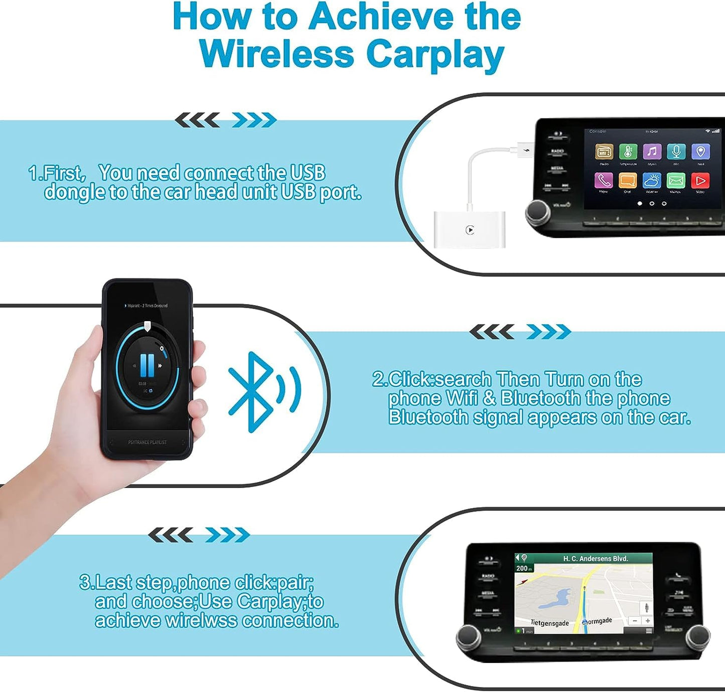 BLACKSYNCZE Wireless CarPlay Adapter, CarPlay Dongle for OEM Wired Cars, Convert Wired to Wireless CarPlay, Support Online Update Plug & Play Easy Use