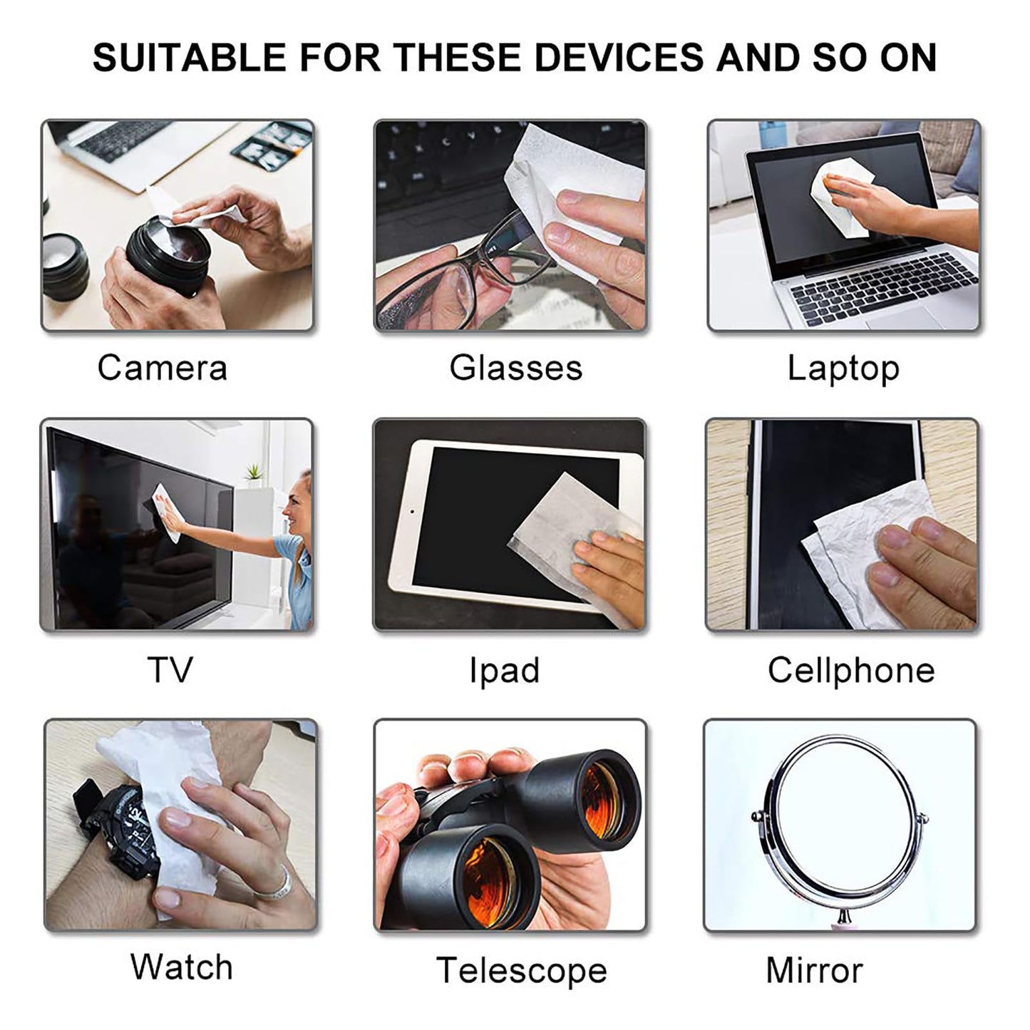 Pre-Moistened Lens Wipes ALIBEISS Screen Wipes for Glasses, Camera,Tablets, Smartphone, Screens and Other Delicate Surfaces,Pack of 100