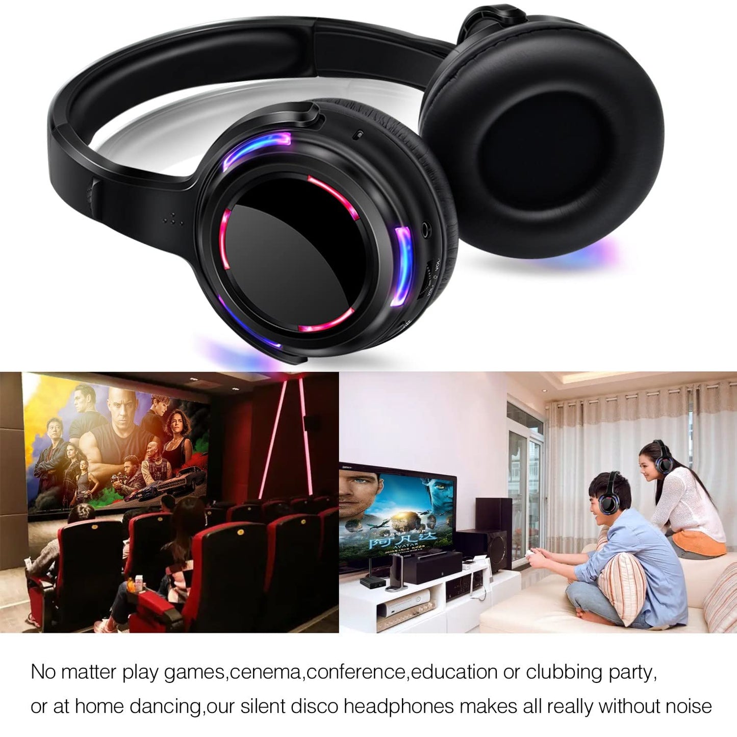 AYVVPII 10pcs Bundle Wireless Silent Disco LED Flashing Light Headphones with 1 Transmitter 500m Distance