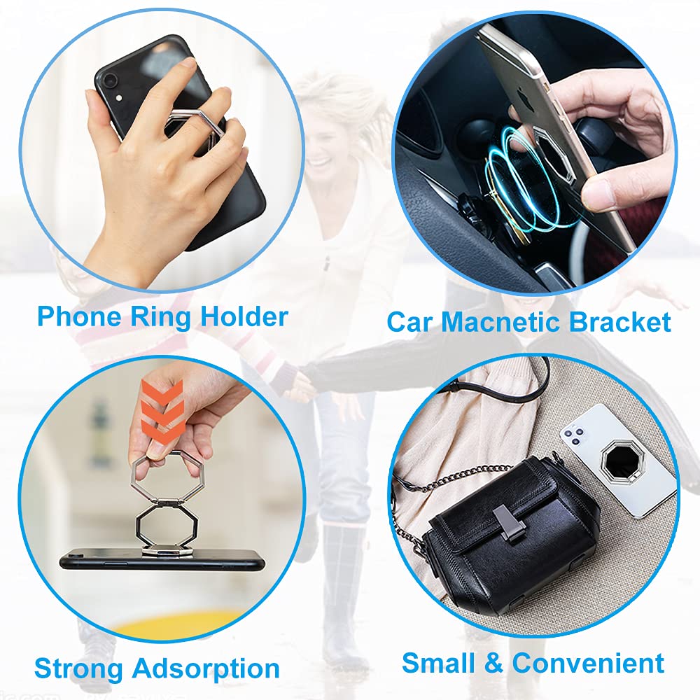CLZWiiN Cellphone Ring Holder Finger Kickstand, Foldable 360° Rotation Cell Phone Stand for Desk, Magnetic Car Mount, Metal Multi-Angle for Phone Back