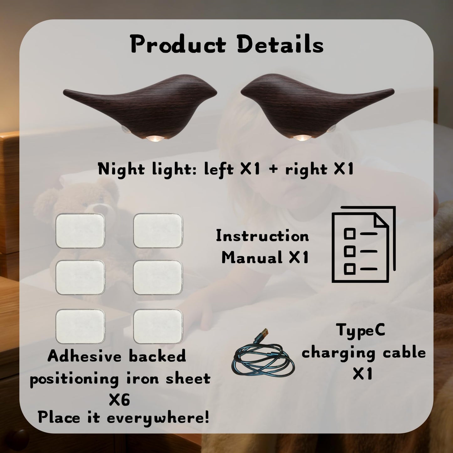 Lumiscintyrws Cute Bird Night Light: Motion Sensor Lights Indoor - Magnetic Mounting & 3 Color Dimmable - One Charge Three Weeks of Worry-Free Use
