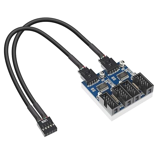 Kowlone Motherboard 9 Pin USB Header Splitter, Male 1 to 4 Female Extension Splitter Cable Desktop Card PCB Board 9-Pin USB 2.0 HUB Connector Adapter
