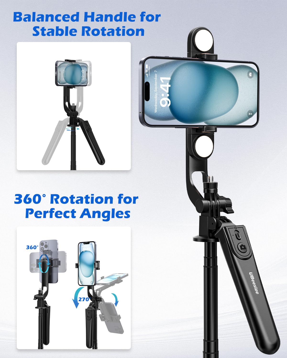 UBeesize 64'' Extendable Selfie Stick Tripod with Light & Remote, Adjustable Phone Tripod Stand for iPhone 17-11, Android, Camera, Travel Vlogging
