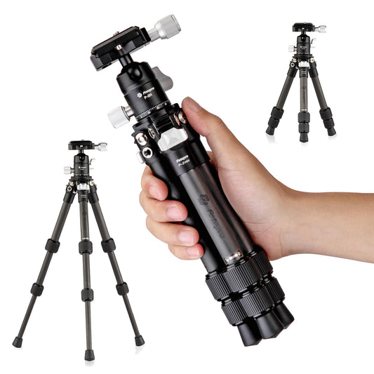 Fotopro Carbon Fiber Mini Tripod, 15 Inch /0.86 lbs Lightweight Compact Travel Tripod with 360 Degree Ball Head, QR Plate for Camera Camcorder, Load