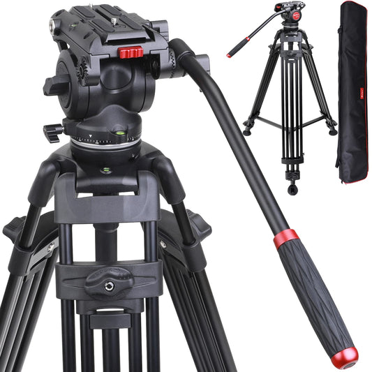 BV12T Professional Heavy Duty Video Tripod System, Aluminum Twin Tube and 360 Degree Fluid Head, Max Load 26.5 LB for DSLR Camera Camcorder