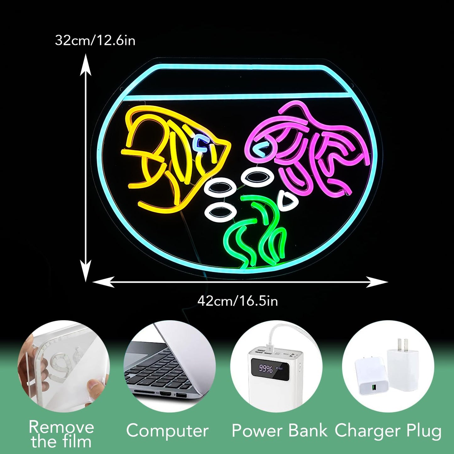 JLEWUINH Fish Tank Neon Sign USB Goldfish Shape Neon Light for Aesthetic Decor LED Koi Light Up Signs for Living Room Man Cave Fish Store Bar Wall