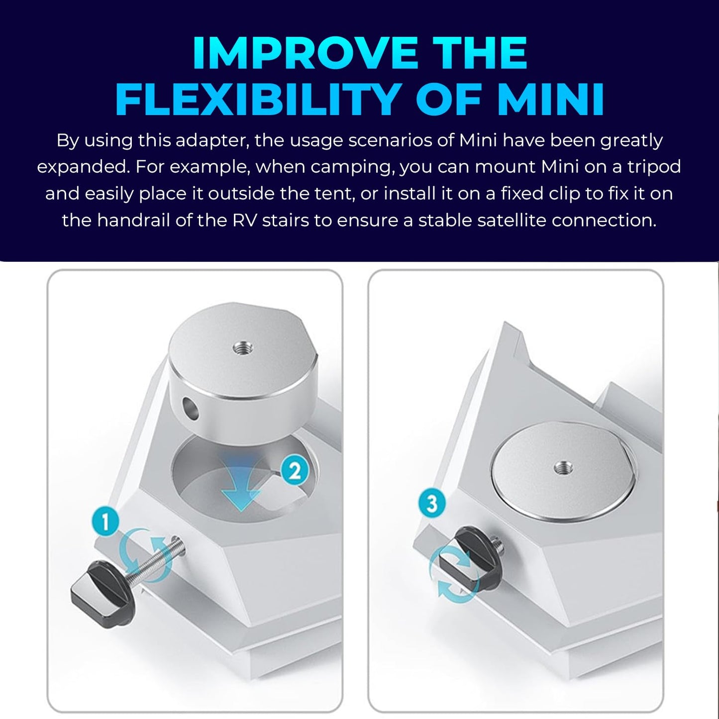 Starlink Mini Tripod Adapter, 1:1 Unique Fit AIRYSEE Aluminum Alloy Tripod Mount Base Adapter for Starlink Mini Accessories- 1/4"~20 and 3/8"~16